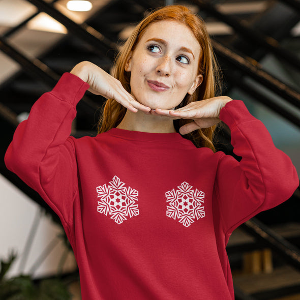 Raudonas UNISEX kalėdinis džemperis be gobtuvo "Snaigės"