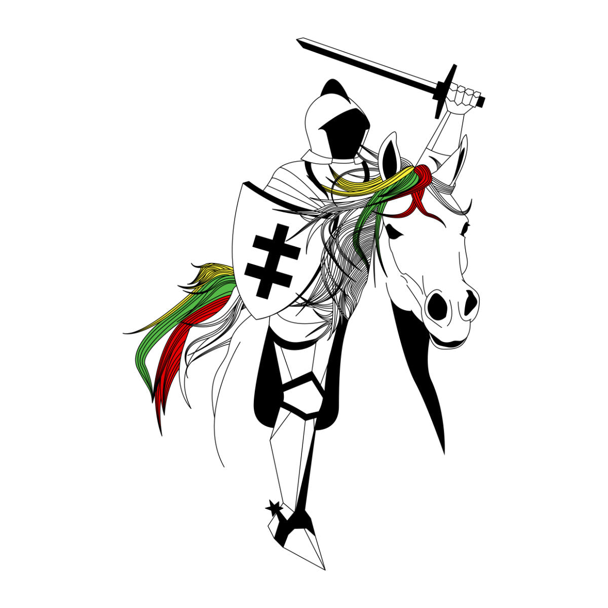 Balti UNISEX marškinėliai "Spalvinga vyčio legenda“