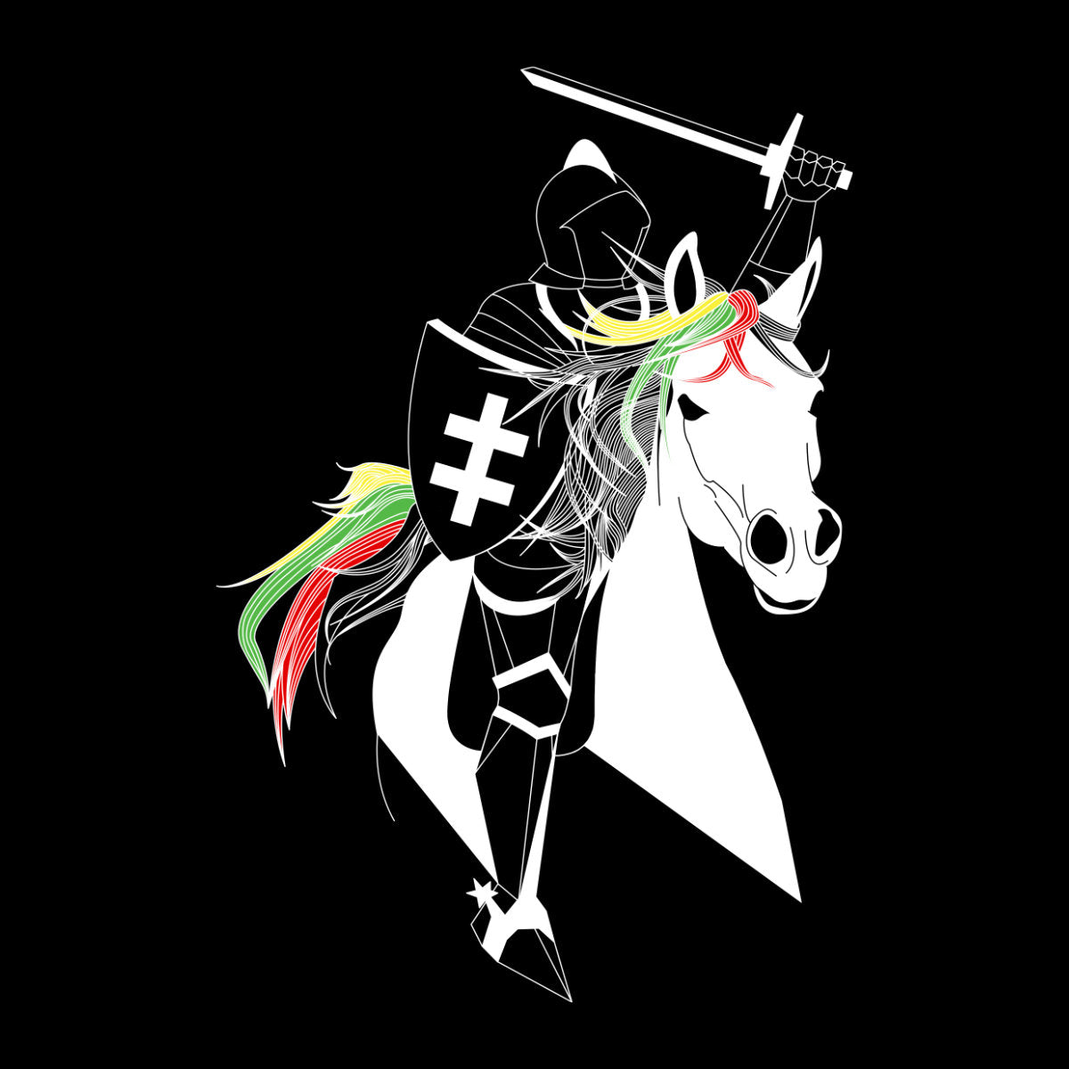 Juodi UNISEX marškinėliai "Spalvinga vyčio legenda“