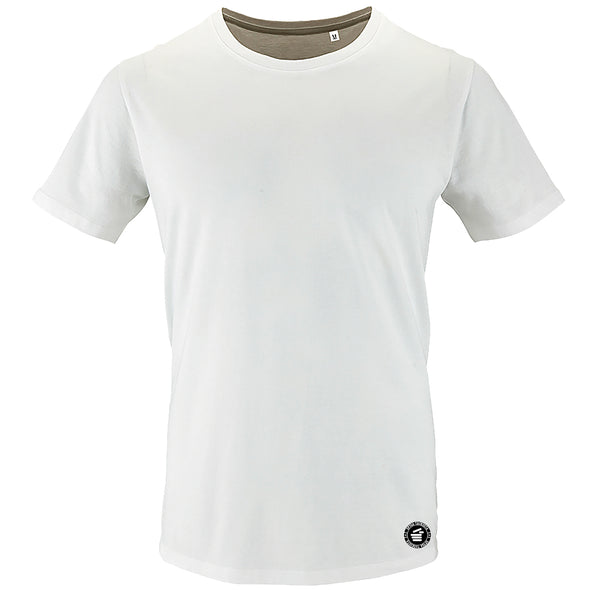 Balti UNISEX ekologiškos medvilnės Špyga taukuota marškinėliai