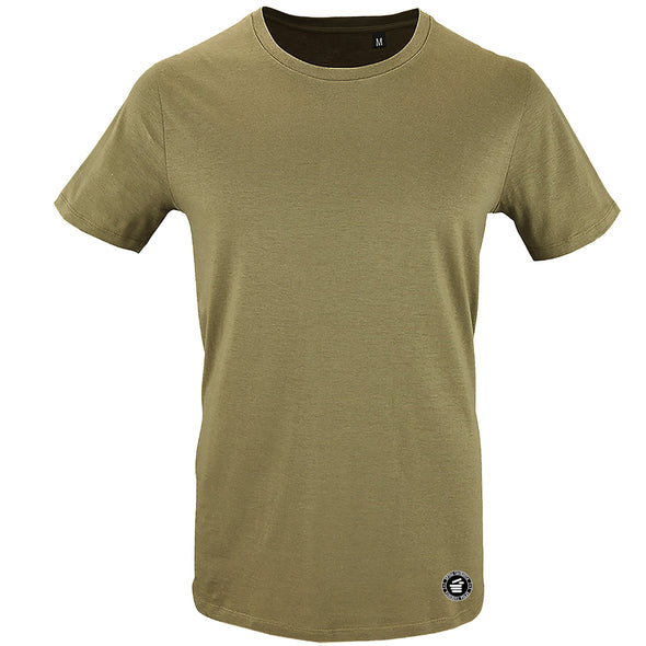 Khaki UNISEX ekologiškos medvilnės Špyga taukuota marškinėliai