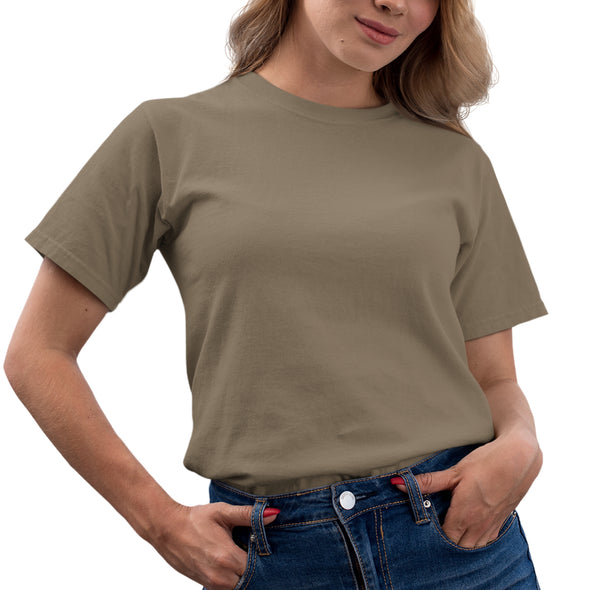Khaki UNISEX ekologiškos medvilnės Špyga taukuota marškinėliai