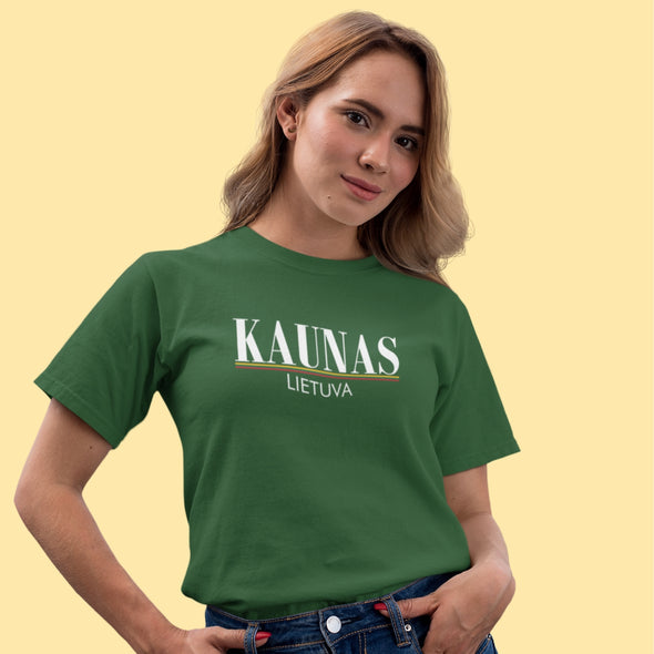 Tamsiai žali UNISEX marškinėliai "Kaunas Lietuva"