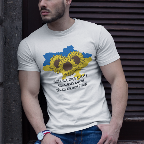 Balti UNISEX marškinėliai - Saulėgrąžos