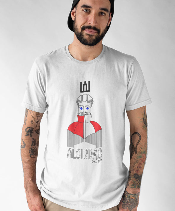 Balti UNISEX marškinėliai "LDK KUNIGAIKŠTIS ALGIRDAS SU UŽRAŠU"