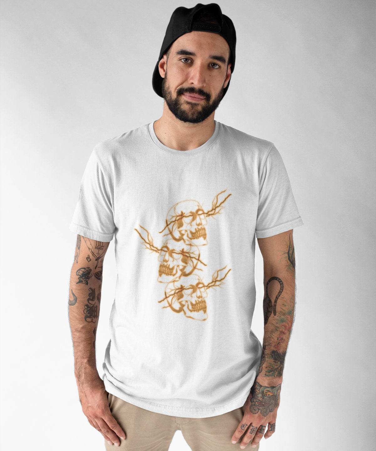 Balti UNISEX marškinėliai "Žaibų kaukolės“