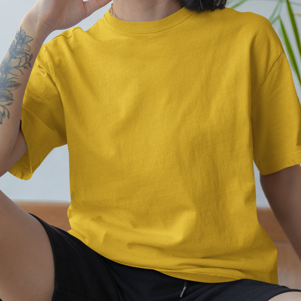 Geltoni UNISEX medvilniniai Špyga taukuota marškinėliai