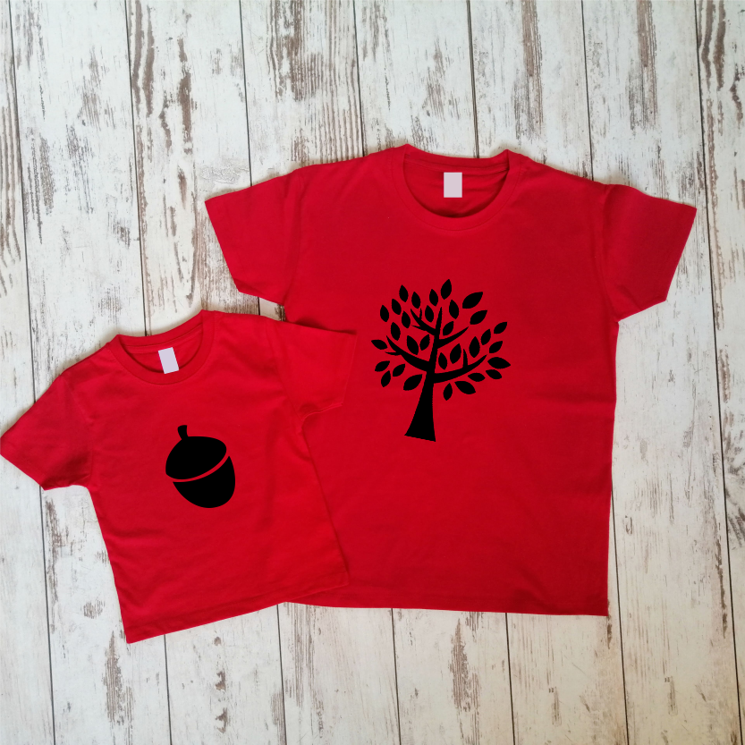 Raudoni unisex marškinėliai "Ąžuolas ir gilė“