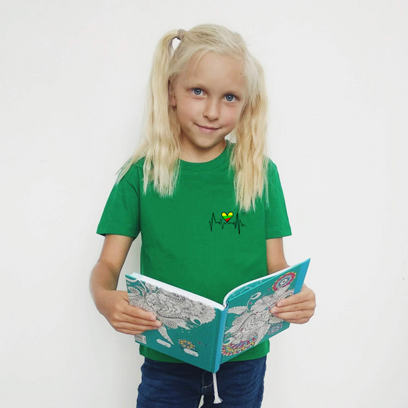 Šviesiai žali vaikiški marškinėliai "Lietuva mano širdyje"