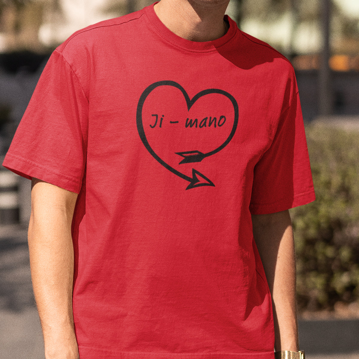 Raudoni marškinėliai poroms "Mano“ Vyriškas dizainas