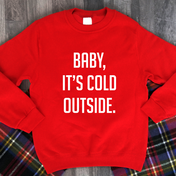 Raudonas džemperis be gobtuvo "Baby, it's cold outside"