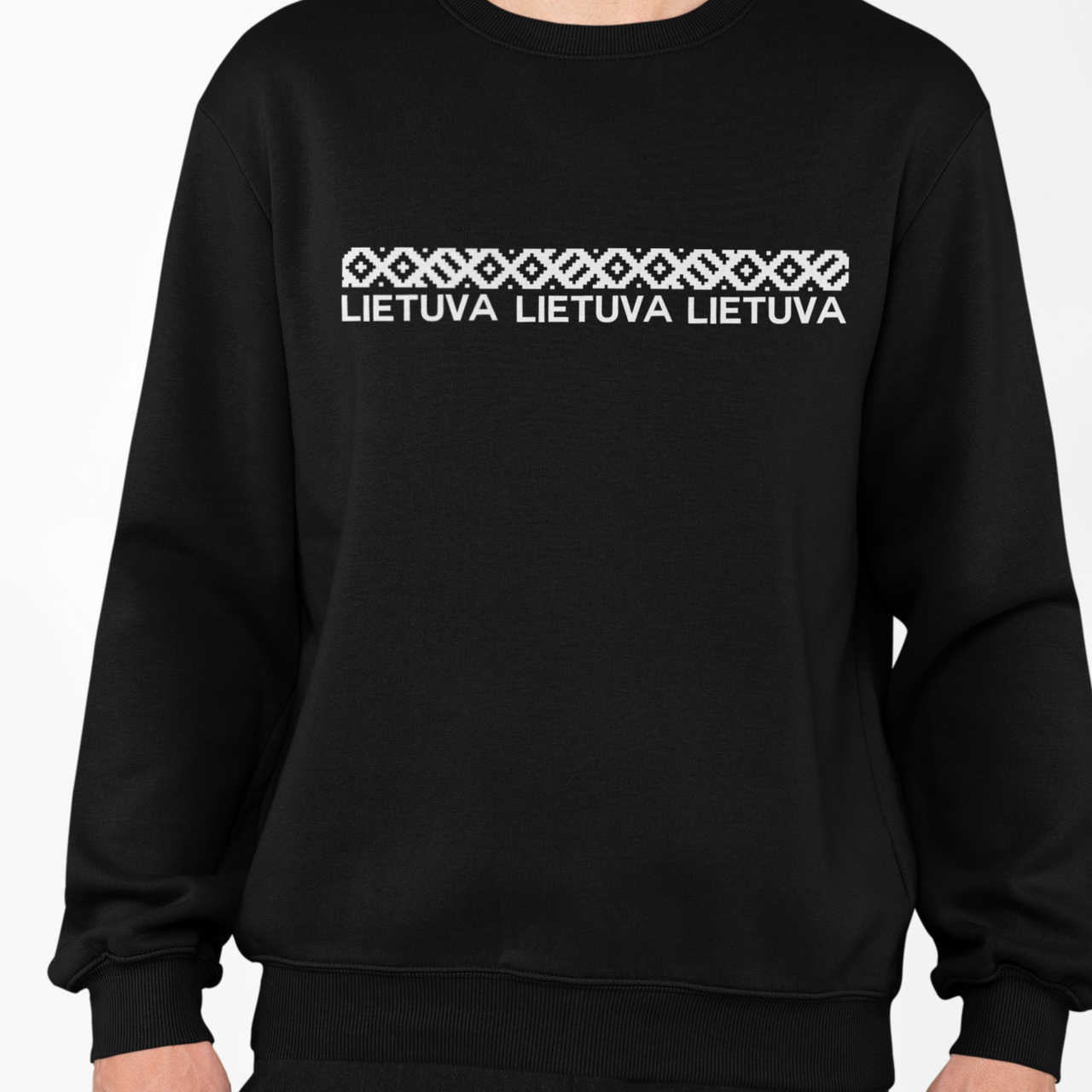 Juodas džemperis be gobtuvo "Lietuviški ornamentai"
