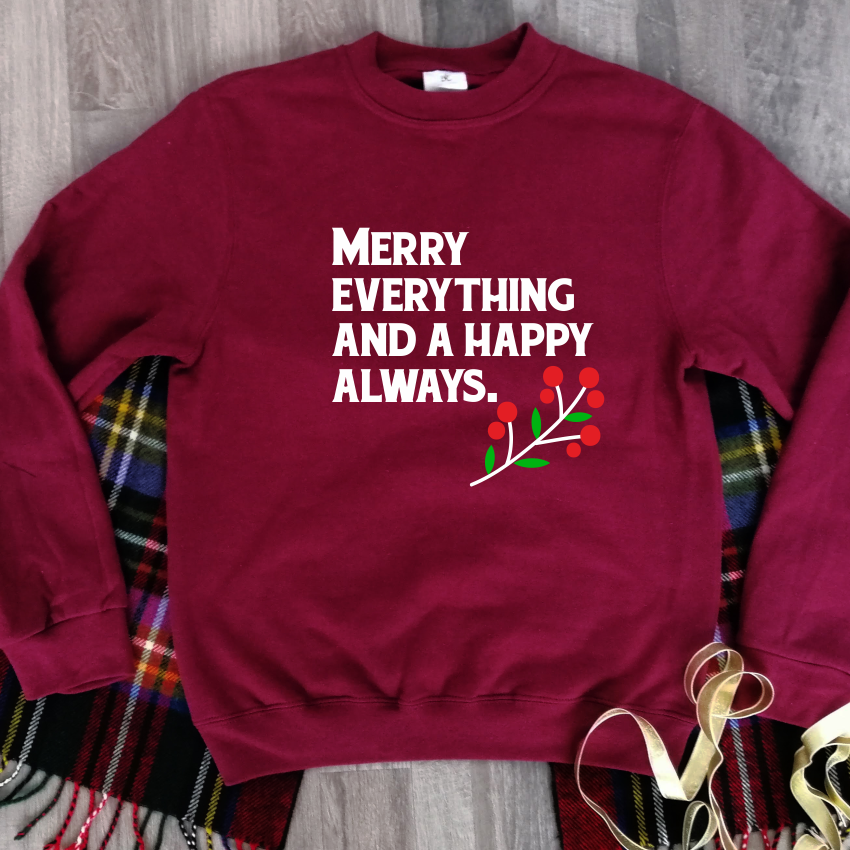 Burgundiškas džemperis be gobtuvo "Merry everything"