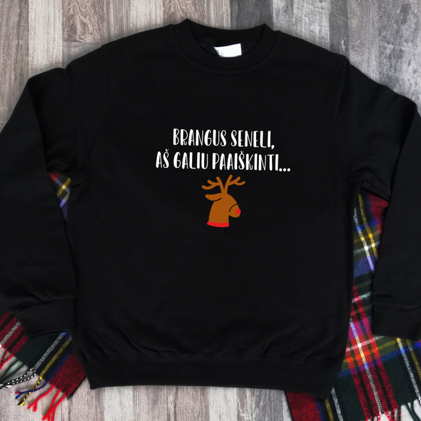 Juodas džemperis be gobtuvo "Brangus seneli"