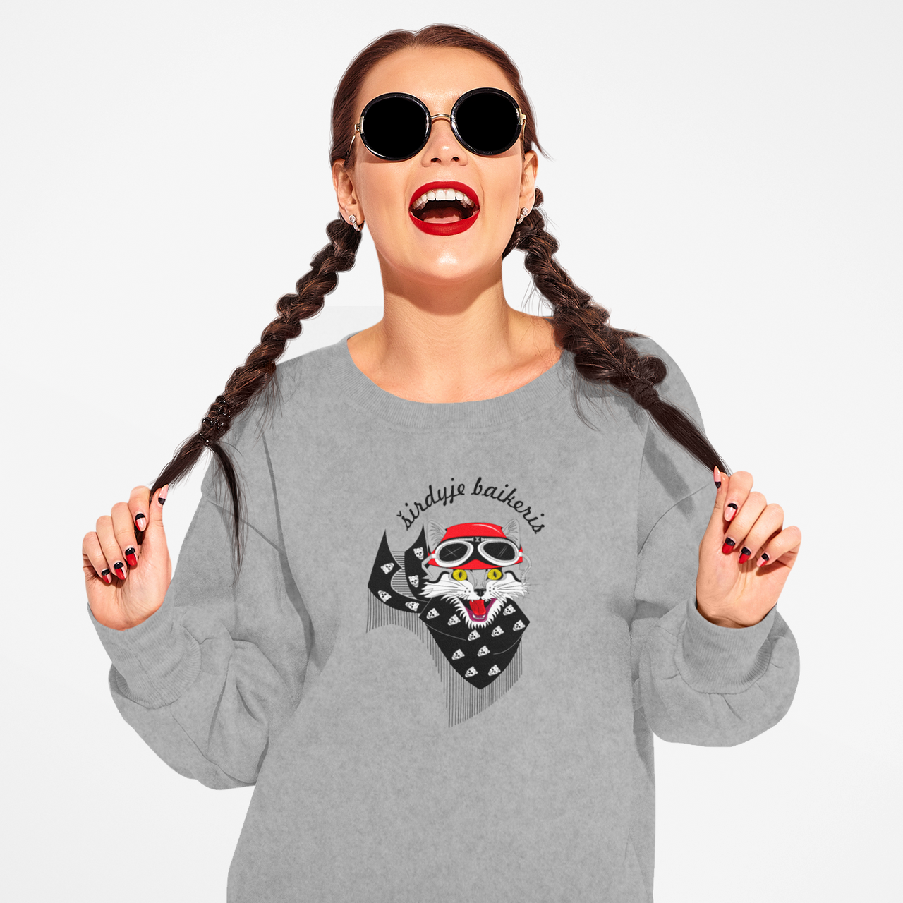 Pilkas džemperis be gobtuvo "Širdyje baikeris"