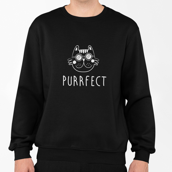 Juodas džemperis be gobtuvo "Purrfect"