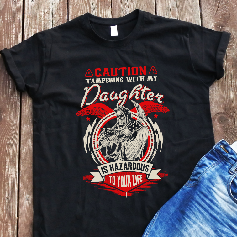 Juodi marškinėliai "Caution“