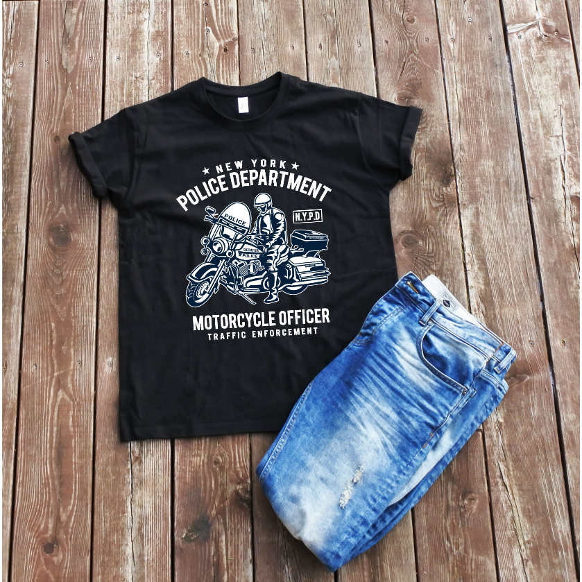 Juodi marškinėliai "MOTORCYCLE OFFICER“