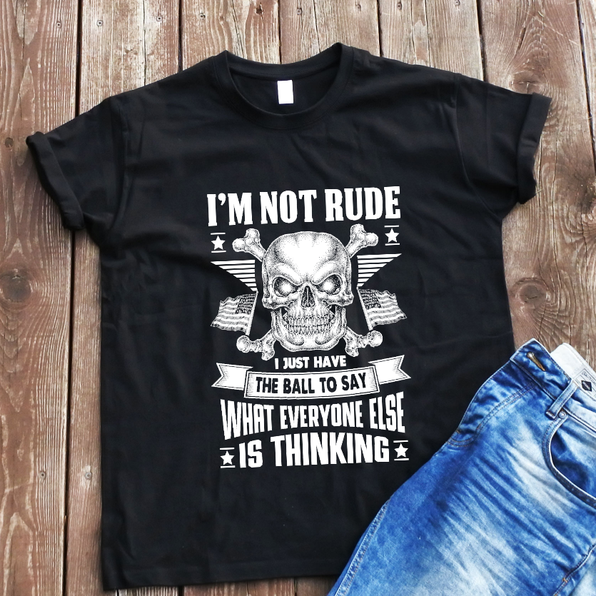 Juodi marškinėliai "I'm not rude“