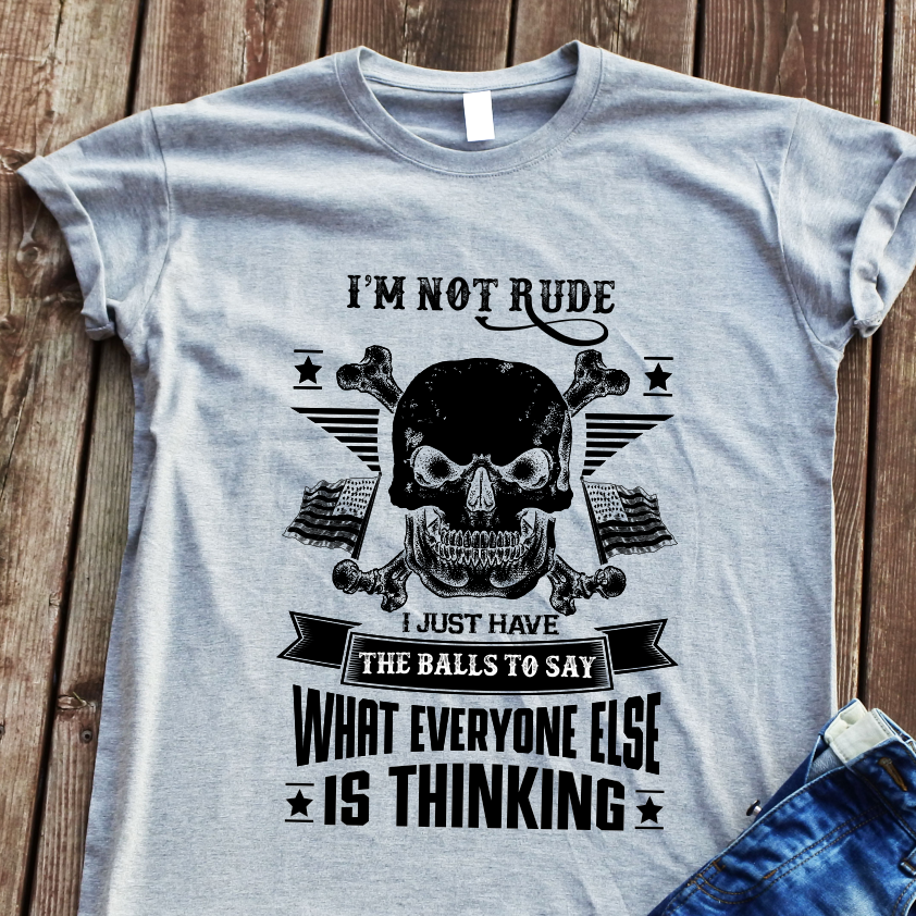 Pilki marškinėliai "I'm not rude“