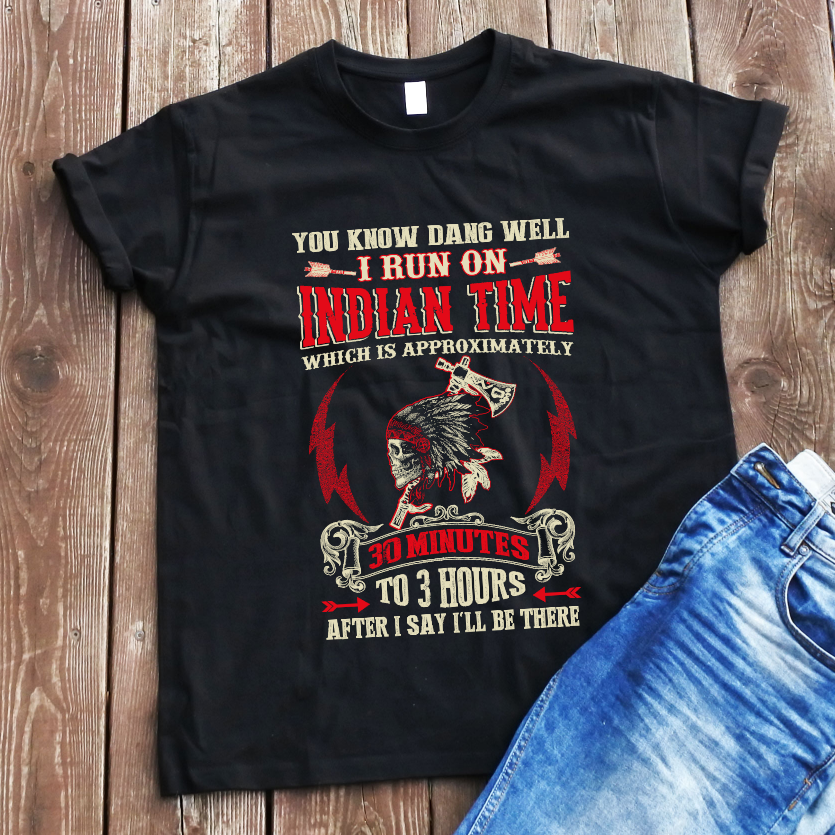 Juodi marškinėliai "Indian time"