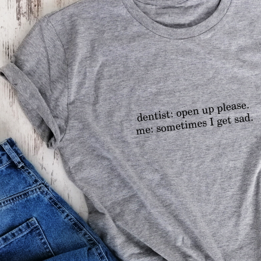 Melanžiniai ekologiškos medvilnės marškinėliai "Sometimes I get sad"