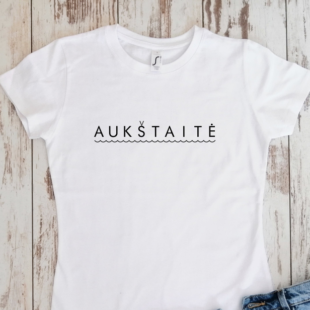 Balti moteriški marškinėliai "Aukštaitė"