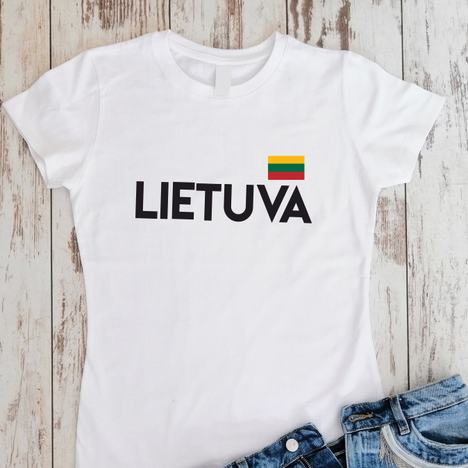 Balti moteriški marškinėliai "Lietuva su maža vėliava"