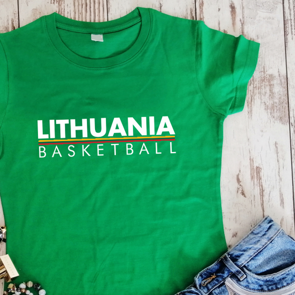 Žali moteriški marškinėliai "Lithuania basketball"