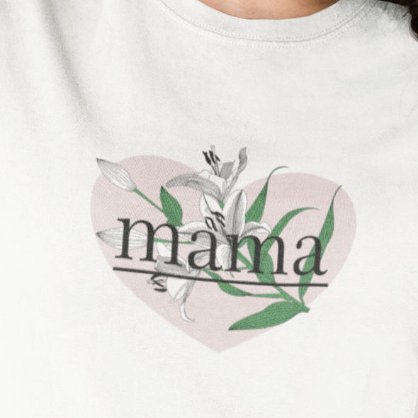 Balti moteriški marškinėliai "Mama lelija"