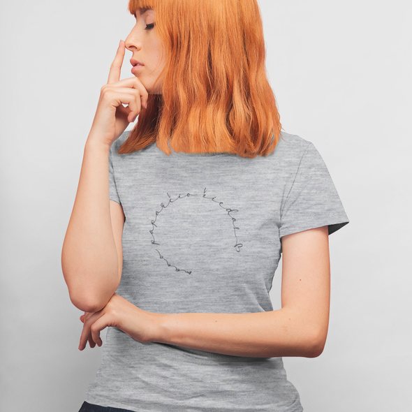 Pilki melanžiniai moteriški marškinėliai su užrašu "Mano paparčio žiedas"