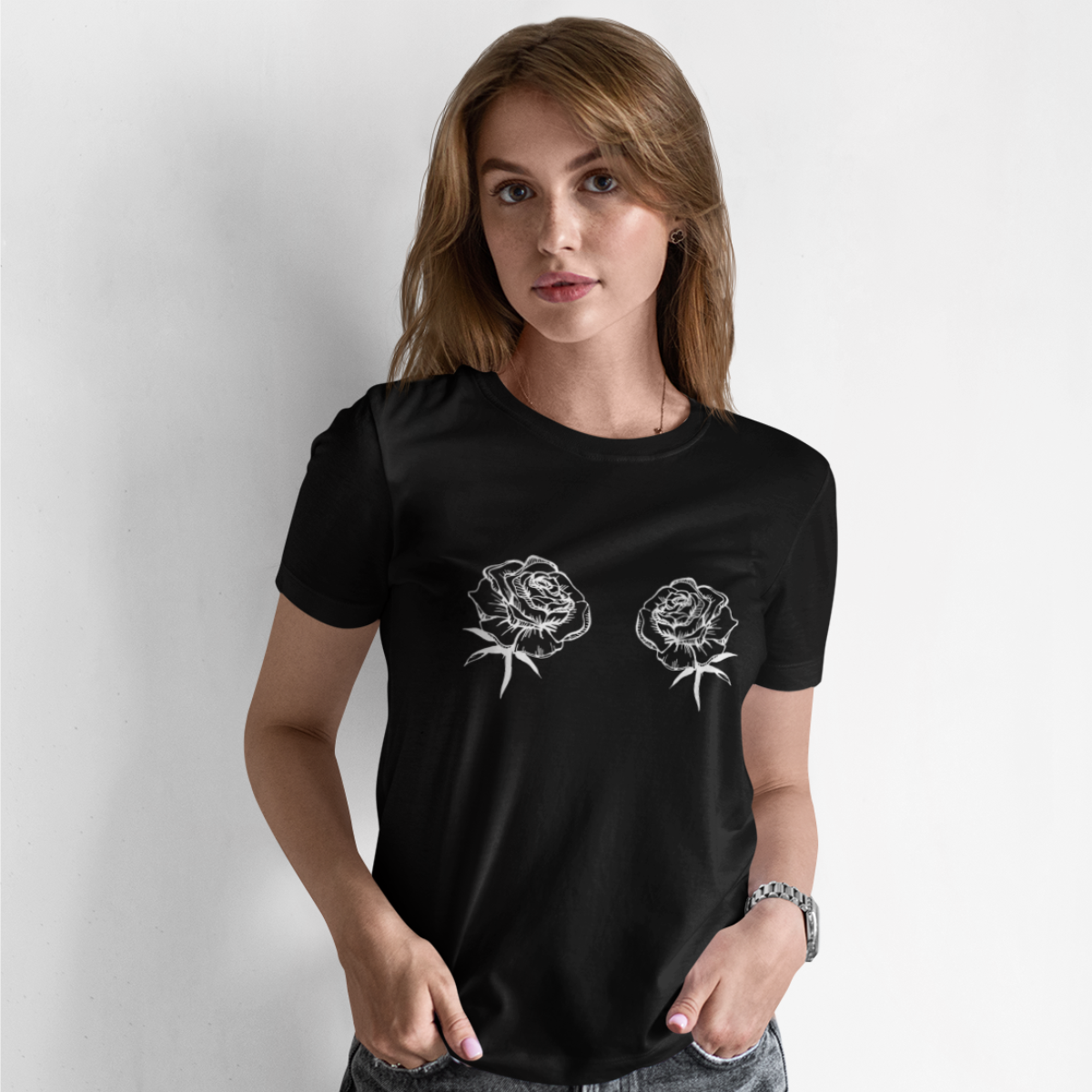 Juodi UNISEX marškinėliai "Dvi rožės“