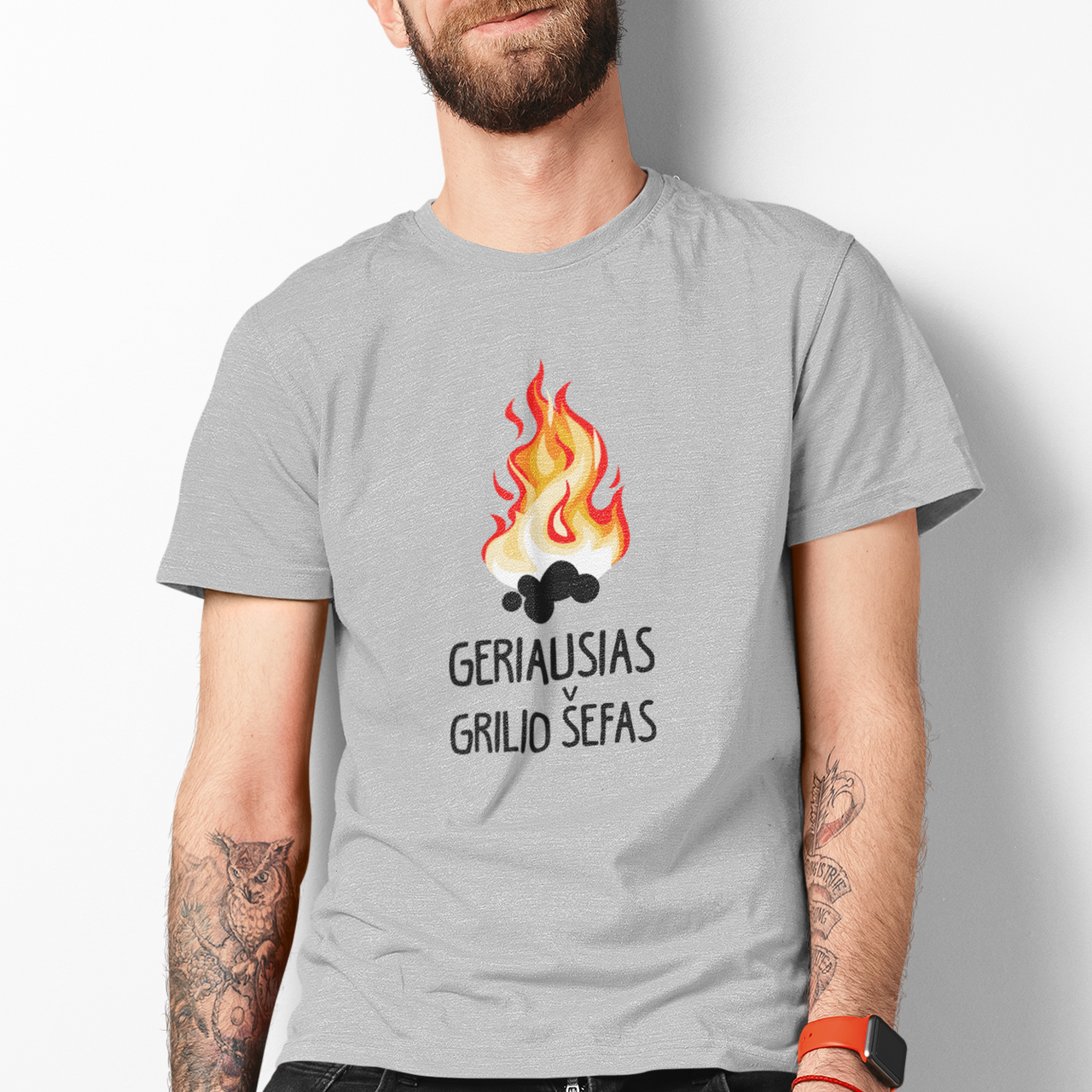 Pilki melanžiniai UNISEX marškinėliai "Geriausias grilio šefas"