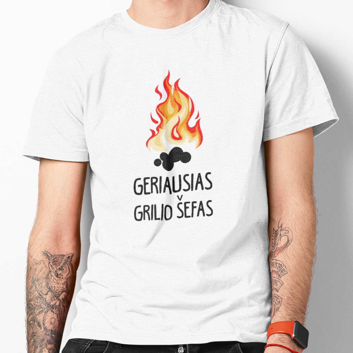 Balti UNISEX marškinėliai "Geriausias grilio šefas"