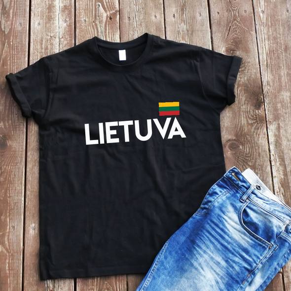 Juodi unisex marškinėliai "Lietuva su maža vėliava"