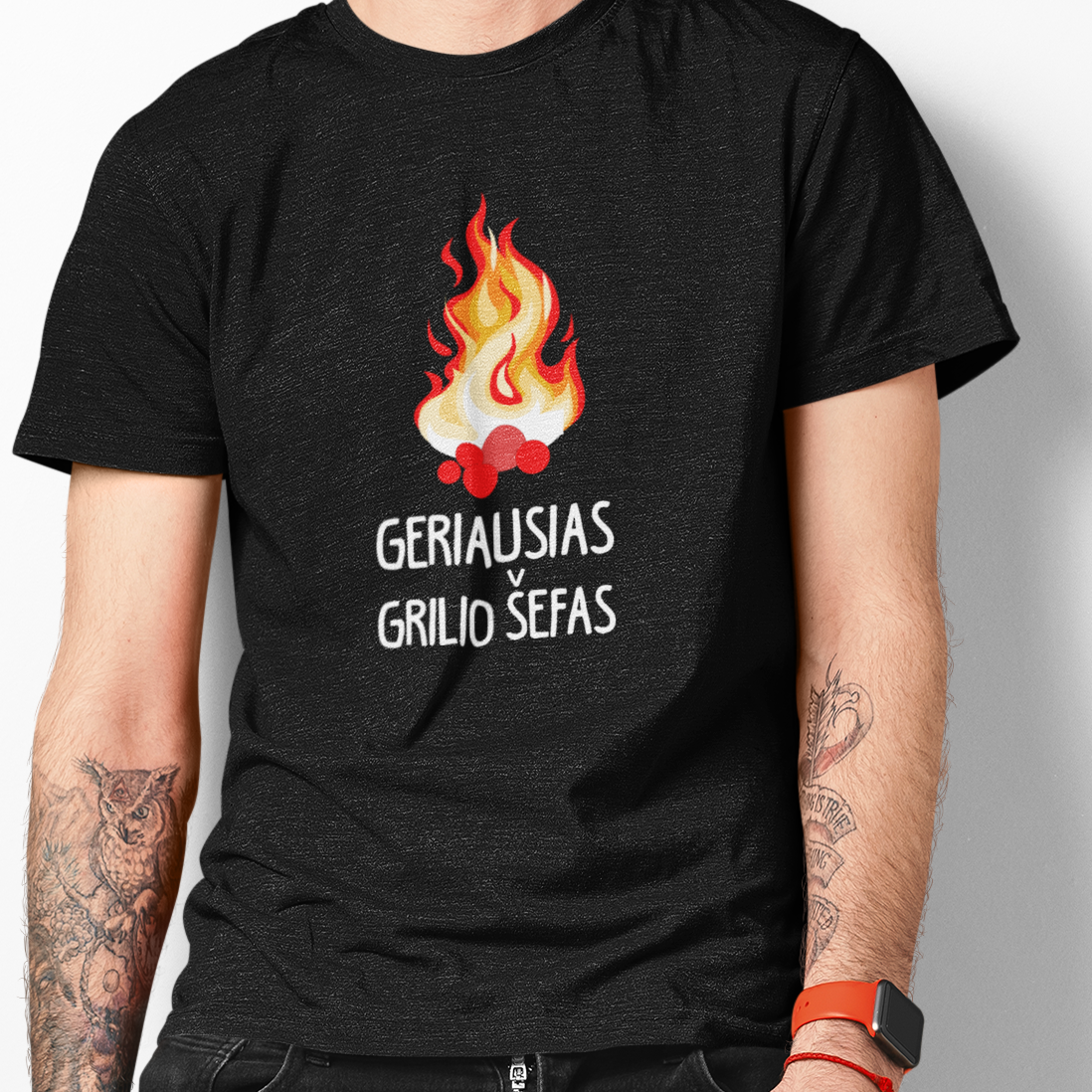 Juodi UNISEX marškinėliai "Geriausias grilio šefas"