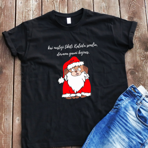 Juodi UNISEX marškinėliai "Kai nustoji tikėt Kalėdų seneliu"