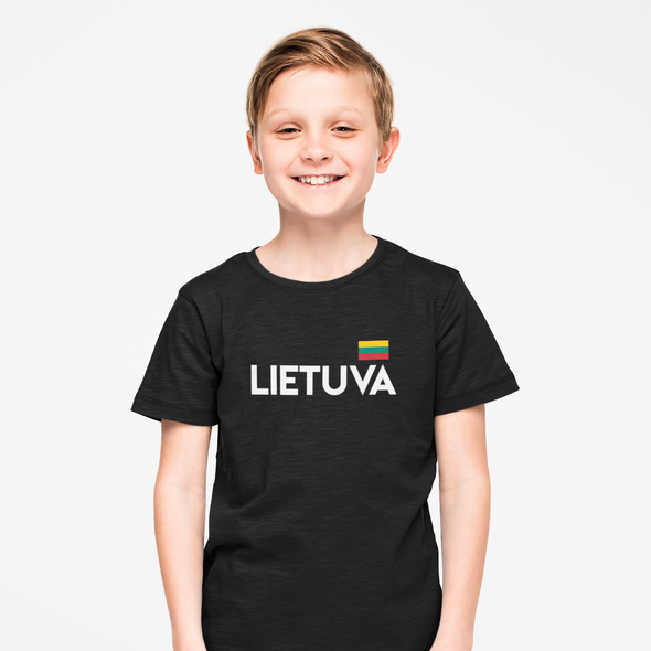 Juodi vaikiški marškinėliai "Lietuva su maža vėliava"
