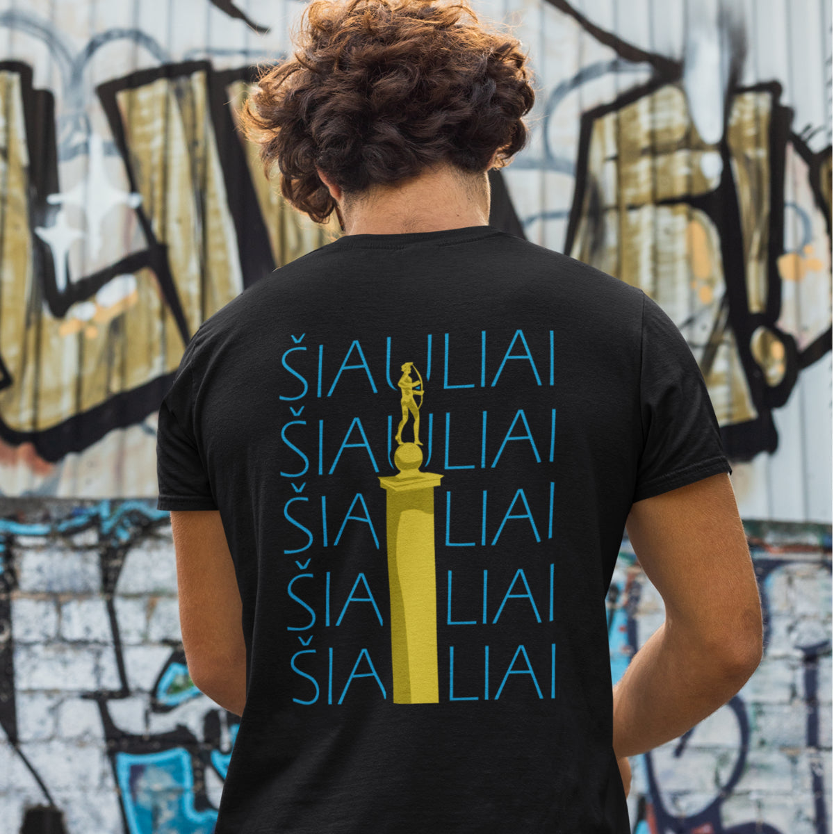 Juodi marškinėliai su spauda ant nugaros  "Mano Šiauliai“