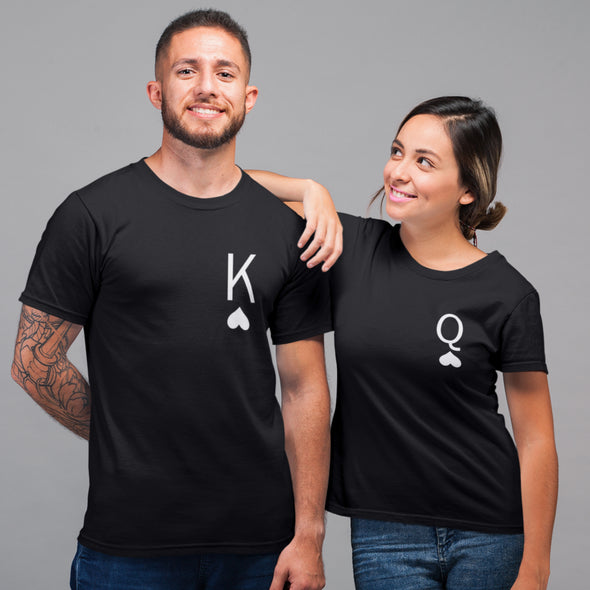 Juodi unisex marškinėliai poroms "Širdžių karaliai“ Moteriškas dizainas