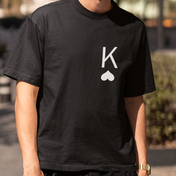 Juodi unisex marškinėliai poroms "Širdžių karaliai“ Vyriškas dizainas