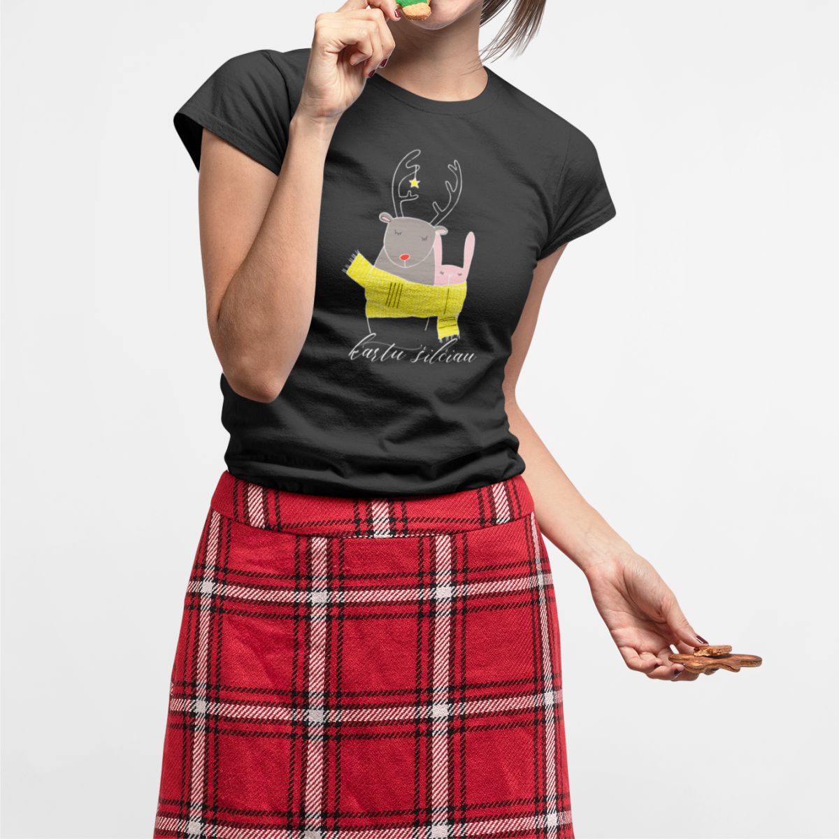 Juodi moteriški marškinėliai "Kartu šilčiau"