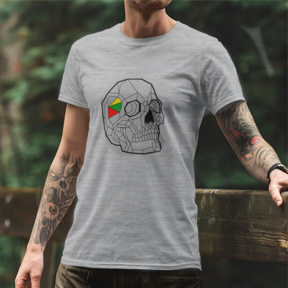 Pilki UNISEX marškinėliai "Geometrinė kaukolė"