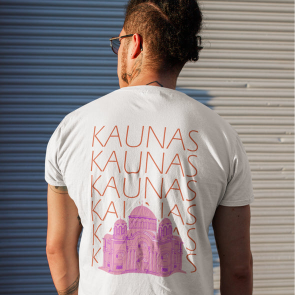 Balti marškinėliai su spauda ant nugaros "Mano Kaunas“