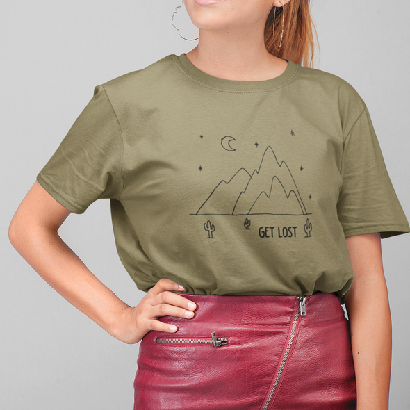 Khaki ekologiškos medvilnės marškinėliai "Get lost"