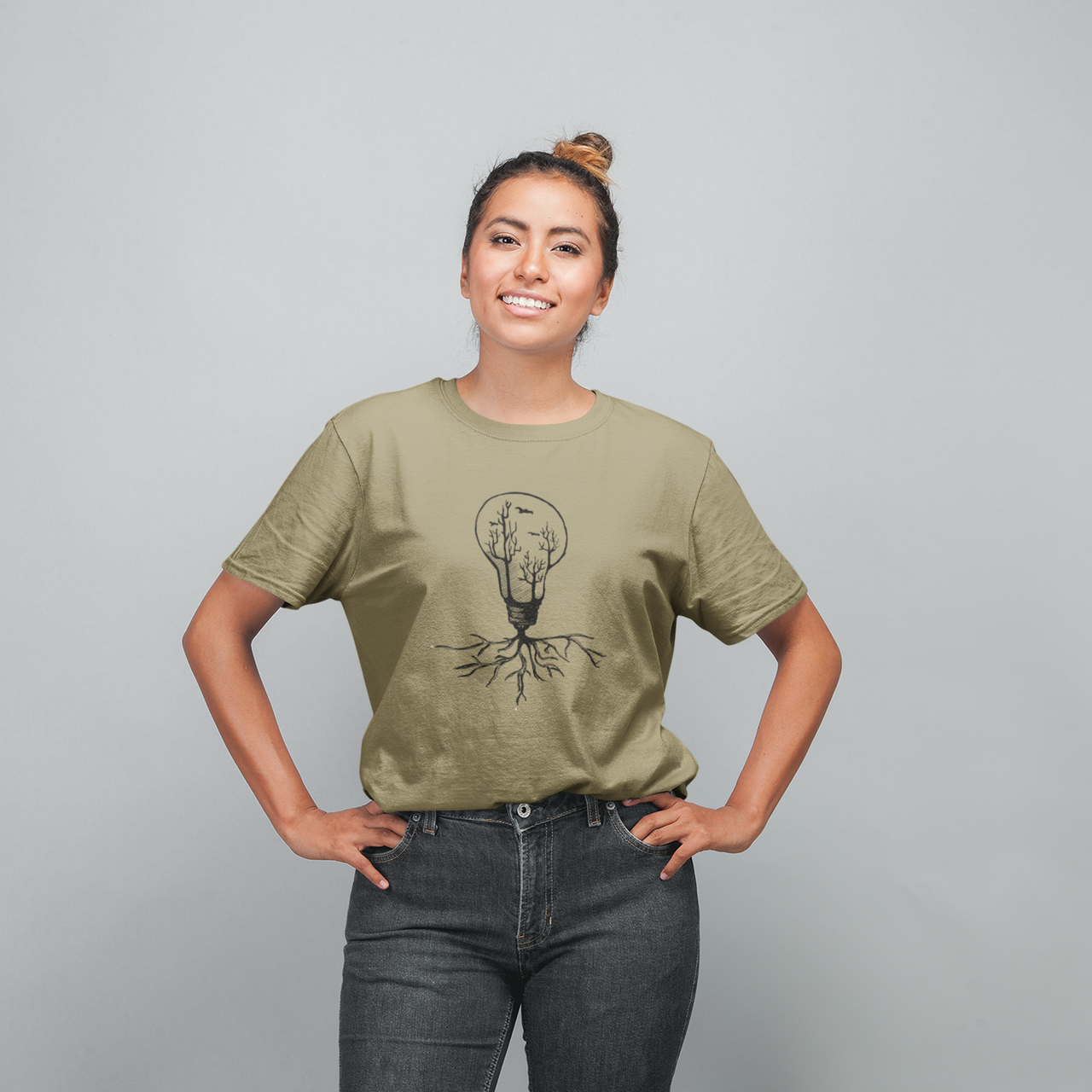 Khaki 100% medvilnės marškinėliai "Miškas"