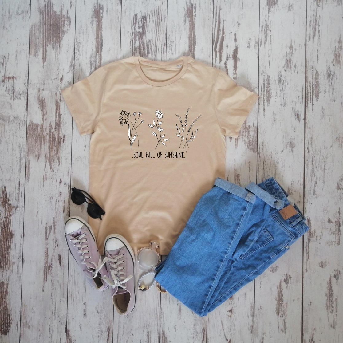 Smėlio spalvos ekologiškos medvilnės marškinėliai "Soul"