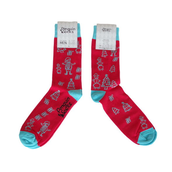 Linksmos Kalėdos - Linksmos raudonos kojinės vyrams (Penguin socks)
