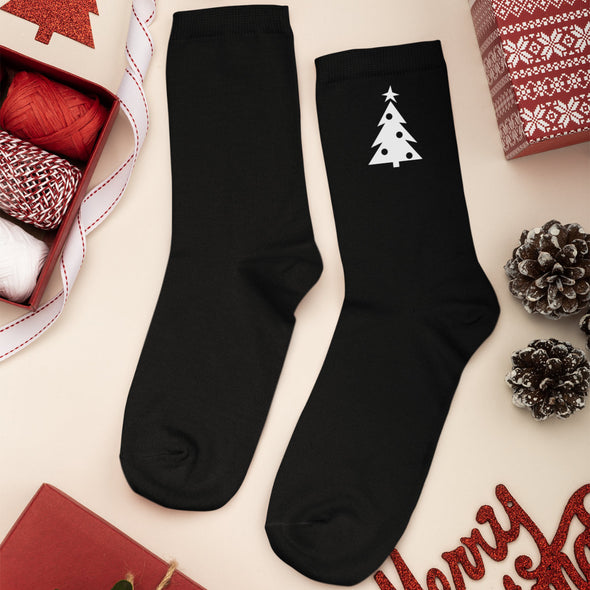 Juodos Kalėdinės kojinės su baltu marginimu "Eglutė"