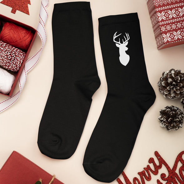 Juodos Kalėdinės kojinės su baltu marginimu "Elniai"